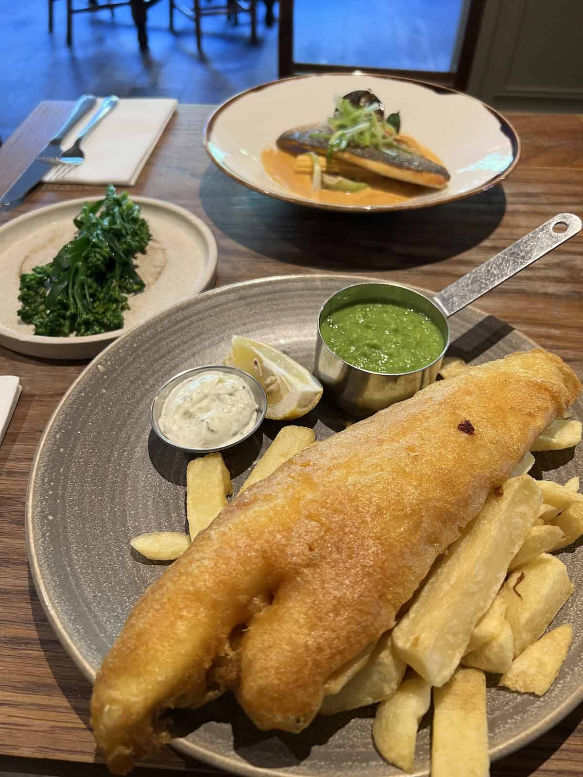Fish and chips at The Marlborough in Bath, UK.