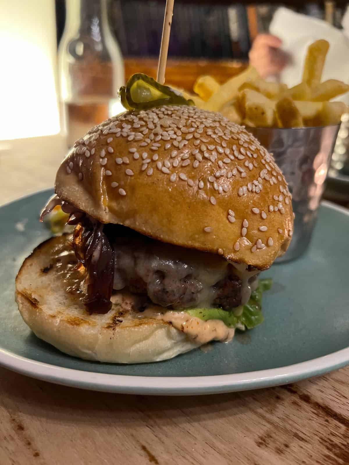 A burger at Green Park Brasserie in Bath.