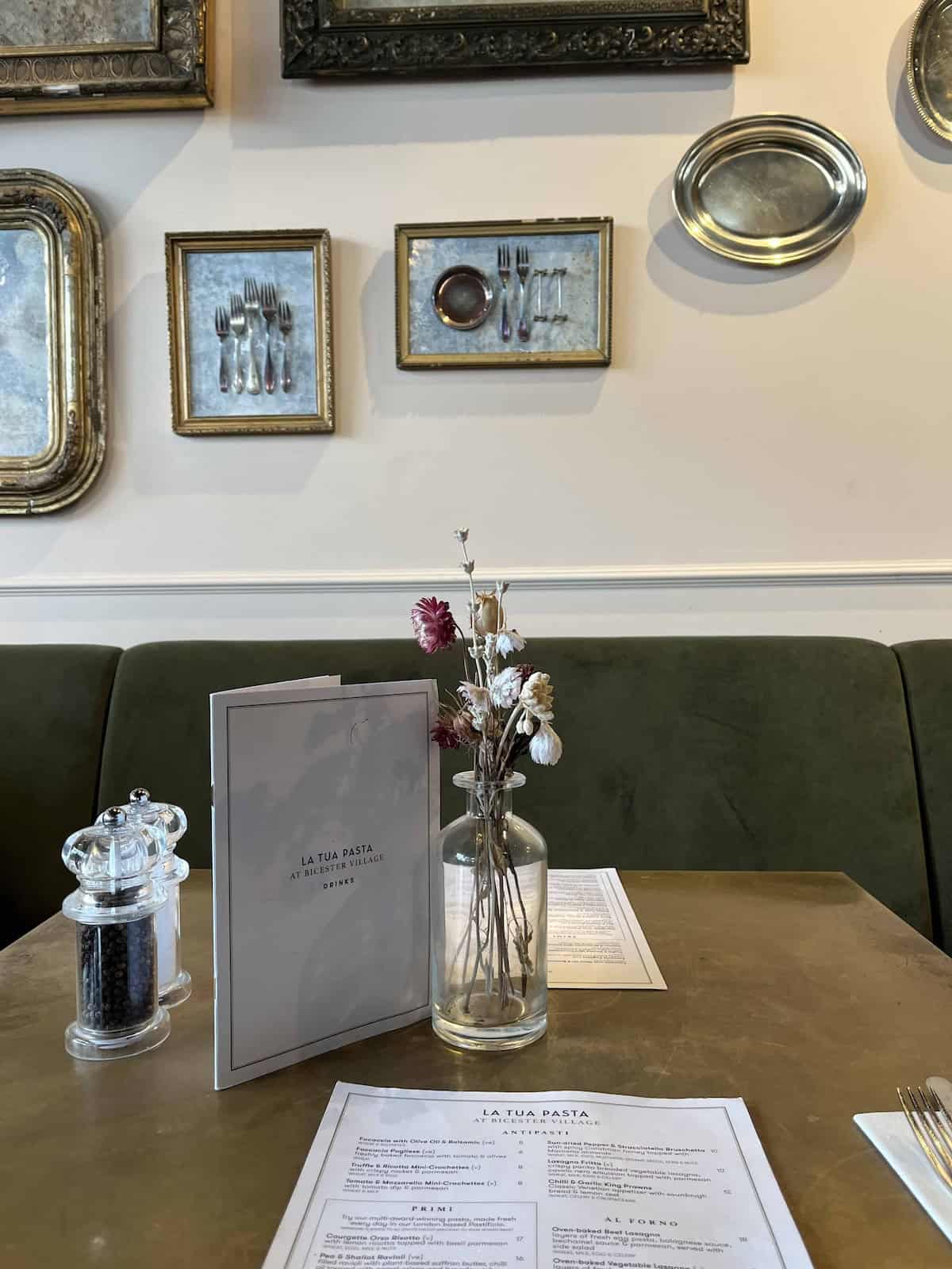 A table at La Tua Pasta in Bicester Village.