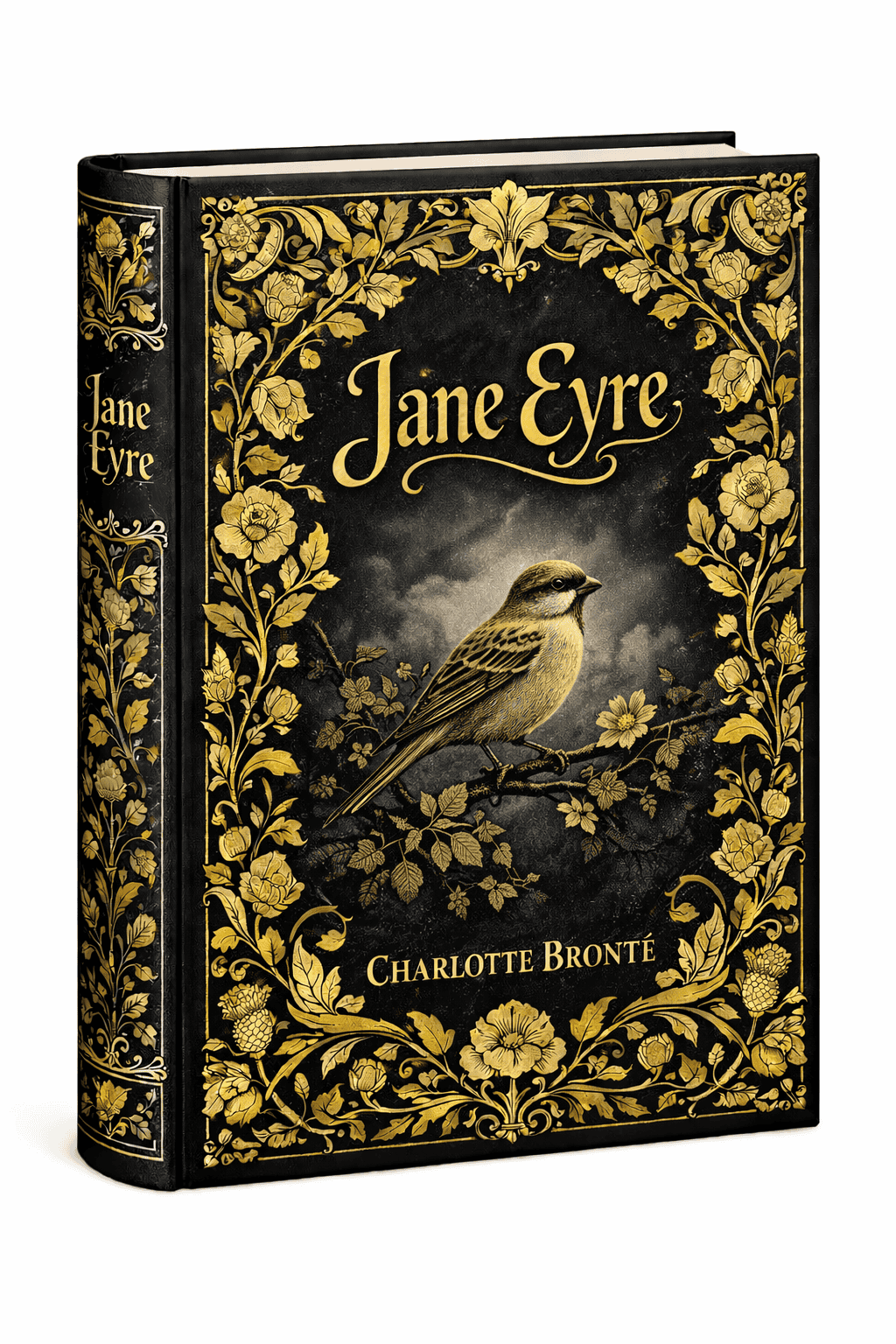 An illustrated cover of Jane Eyre.