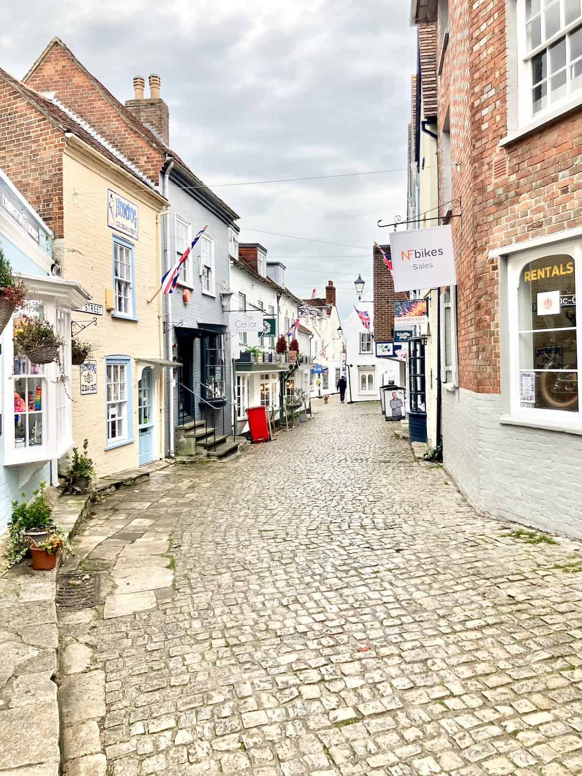Cobbled street in Lymington in the New Forest.