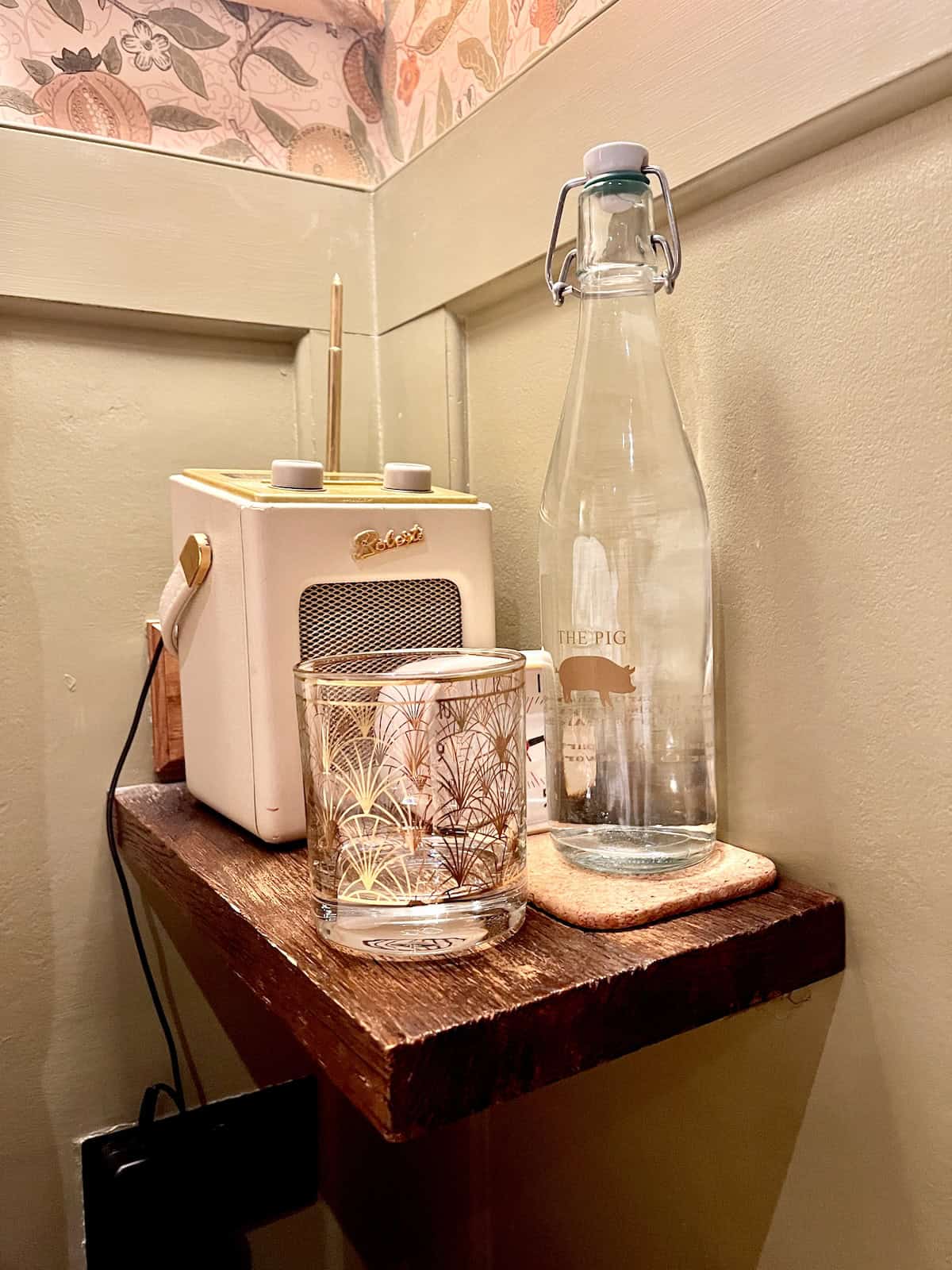 The bedside "table" at The Pig in Brockenhurst.