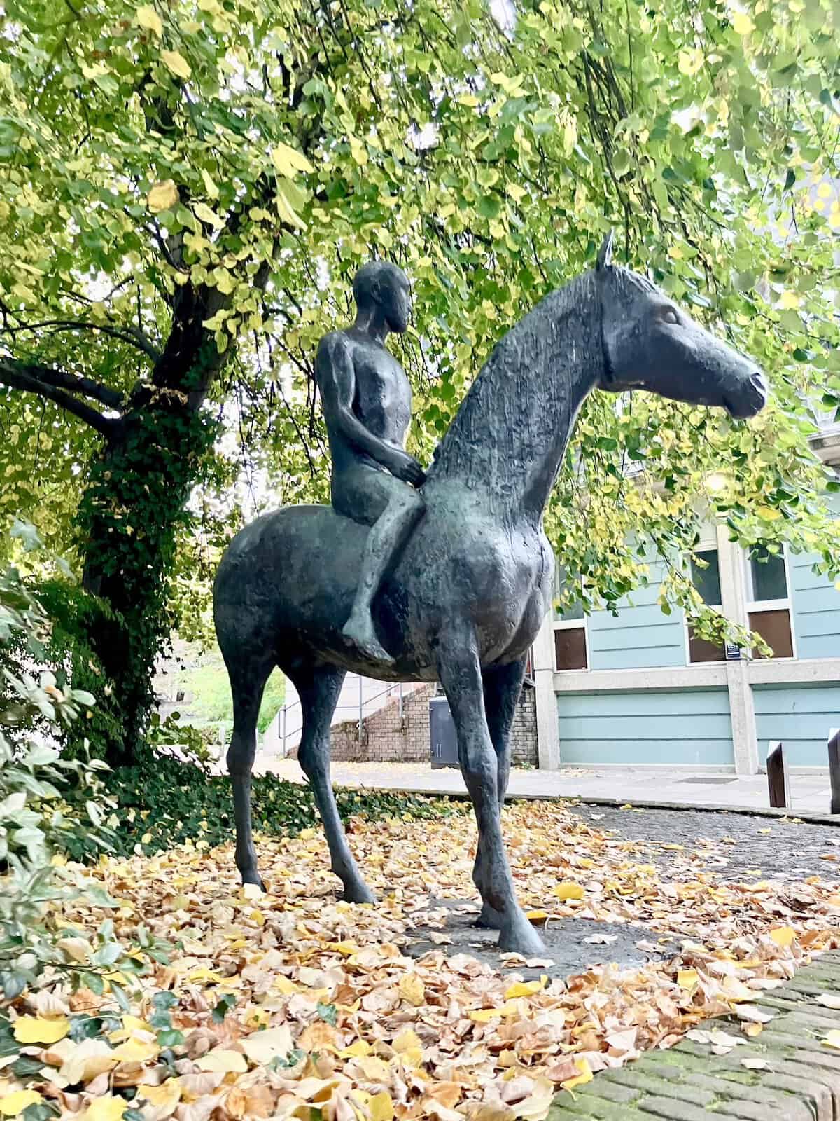 Statue of boy and his horse in Winchester England.