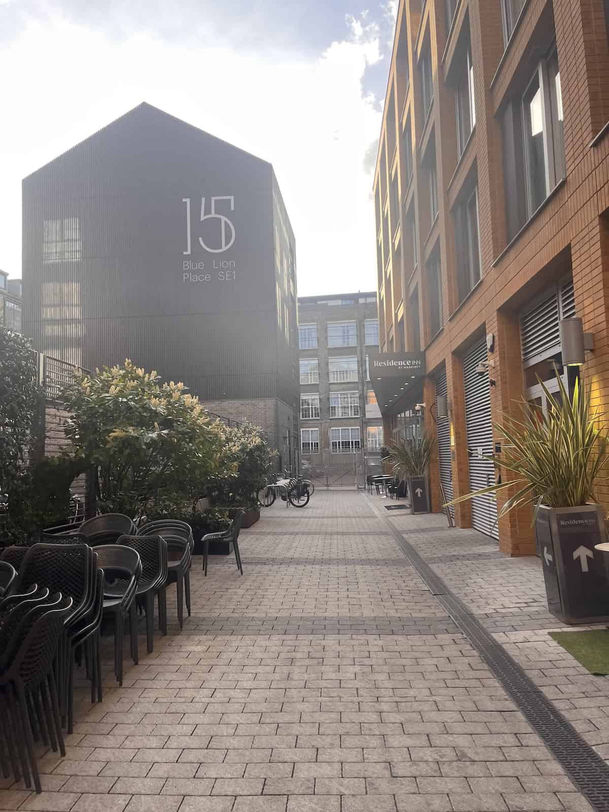 Walking down the alley to Residence Inn by Marriott.