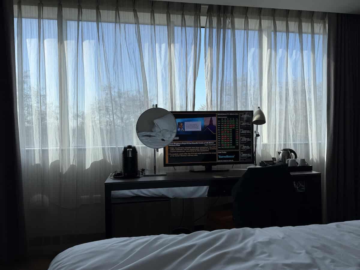 View from the bed at Clayton Hotel Chiswick.