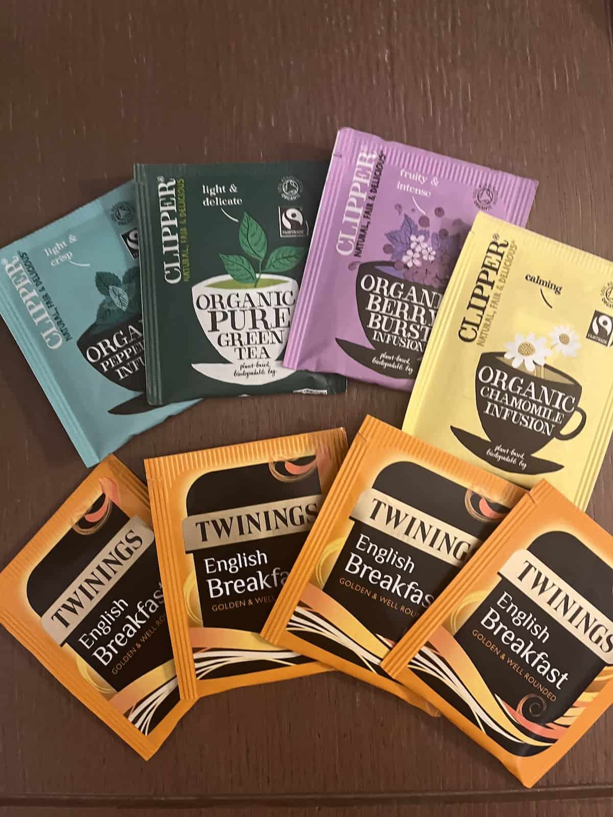 Tea selection at Clayton Hotel Chiswick,