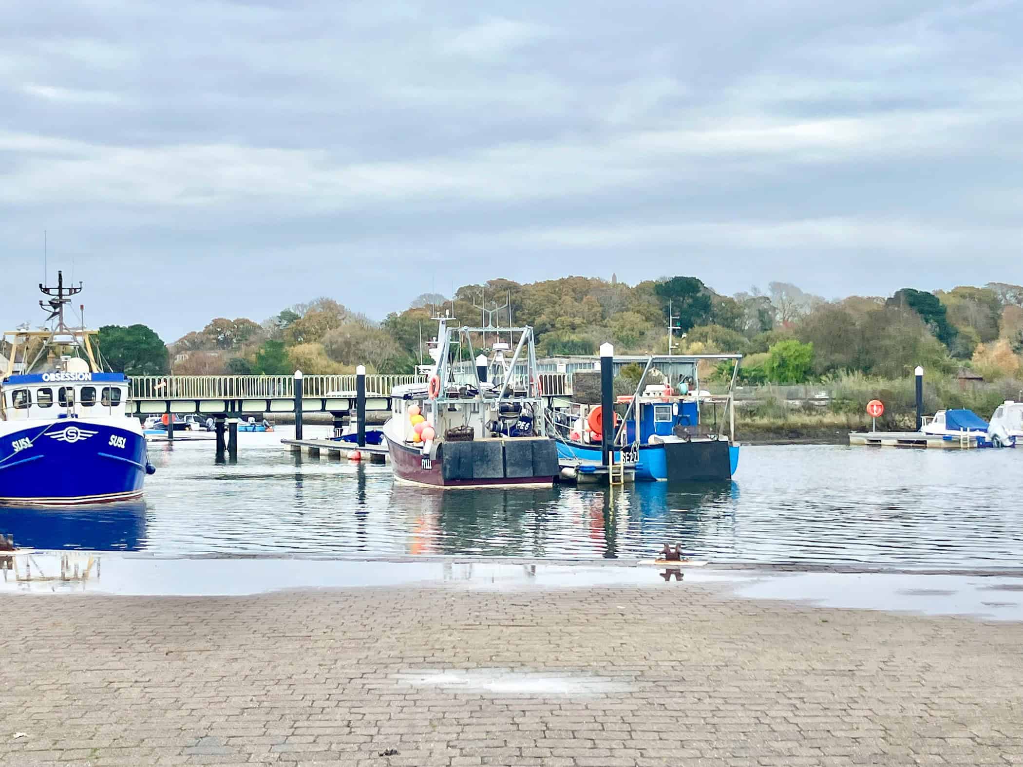 Boats at Lymington Harbour in New Forest.