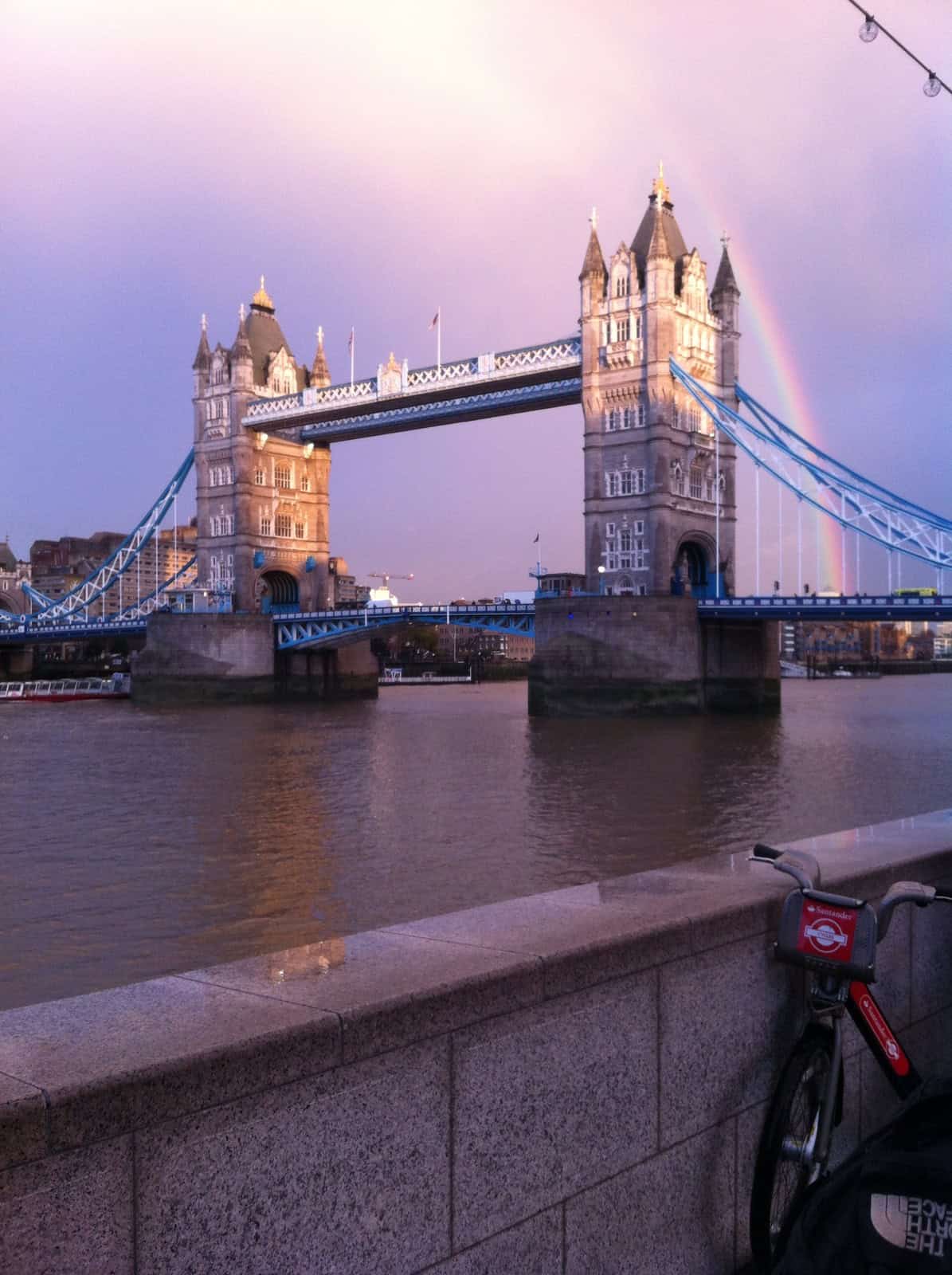 View of Tower Bridge in the evening.